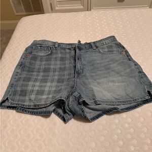 Plaid Denim Shorts